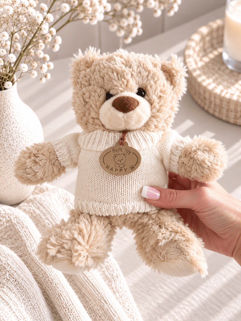 OYKAMI Kuschelteddy mit Strickpullover – Hell - OYKAMI in a box