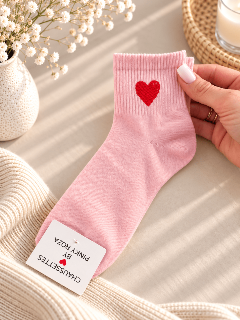 Rosa Socken mit Herz - OYKAMI in a box