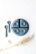 Silikon - Essteller mit Unterteilung mit Gabel und Löffel blau - OYKAMI in a box