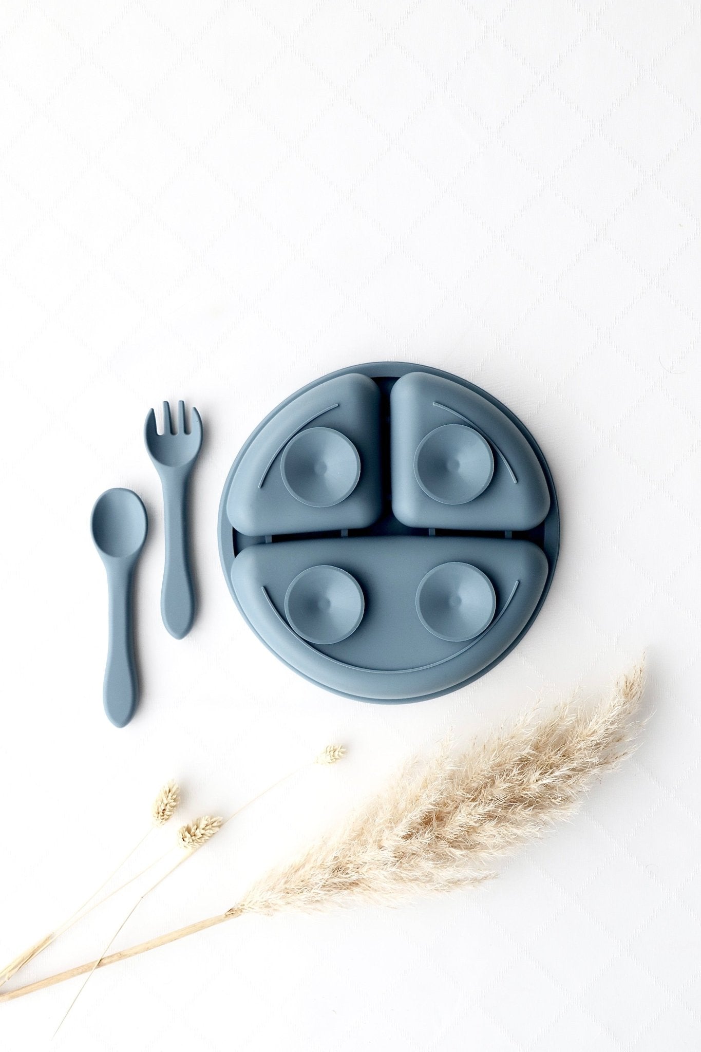 Silikon - Essteller mit Unterteilung mit Gabel und Löffel blau - OYKAMI in a box