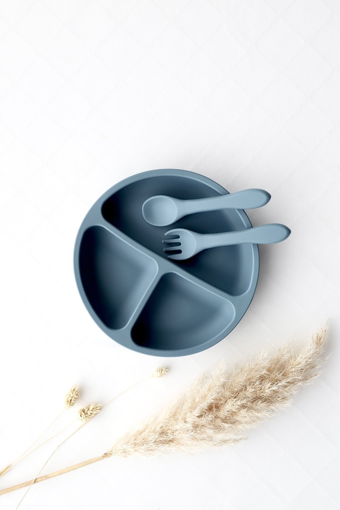 Silikon - Essteller mit Unterteilung mit Gabel und Löffel blau - OYKAMI in a box