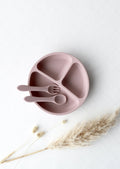 Silikon - Essteller mit Unterteilung mit Gabel und Löffel rosa - OYKAMI in a box
