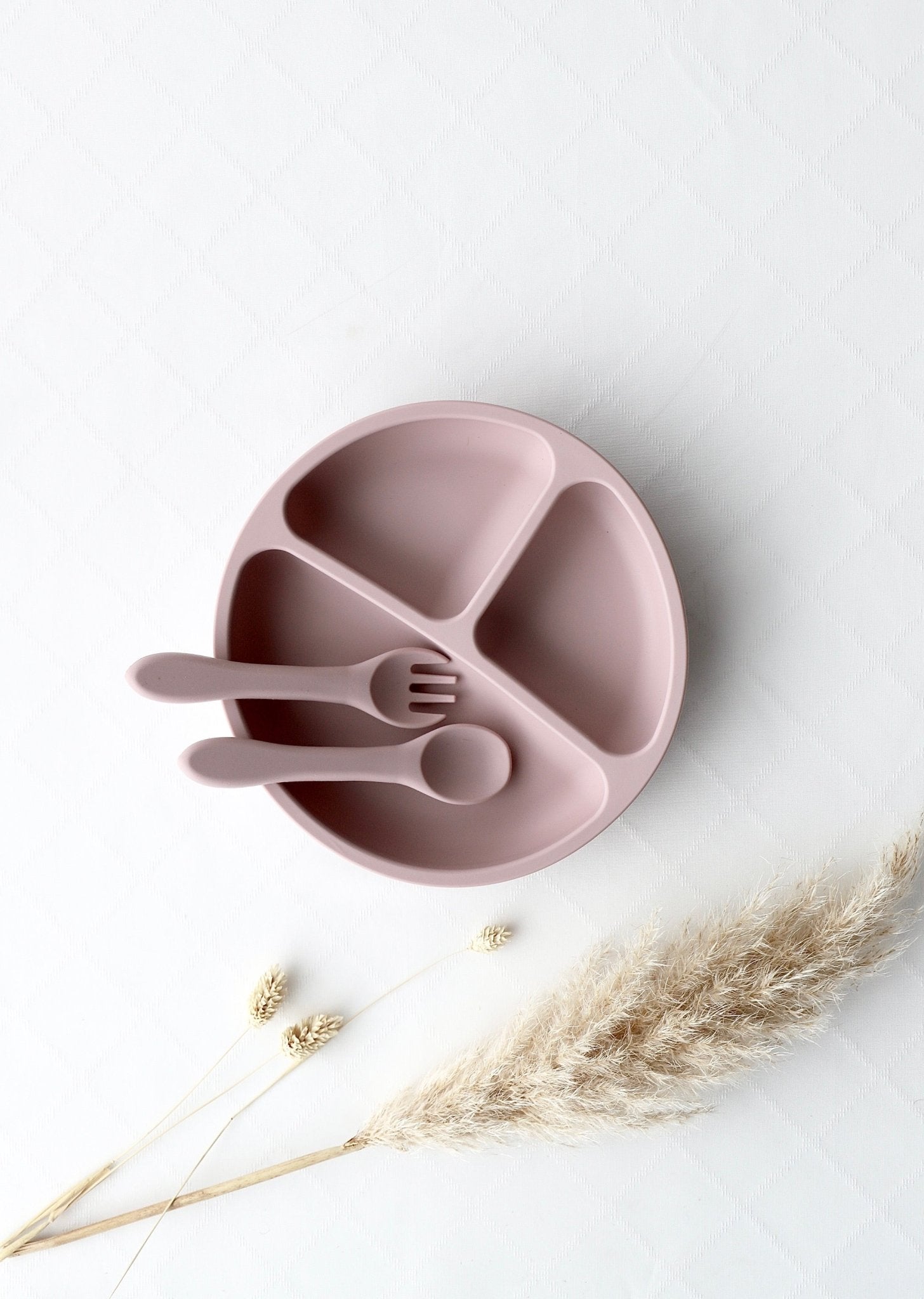 Silikon - Essteller mit Unterteilung mit Gabel und Löffel rosa - OYKAMI in a box