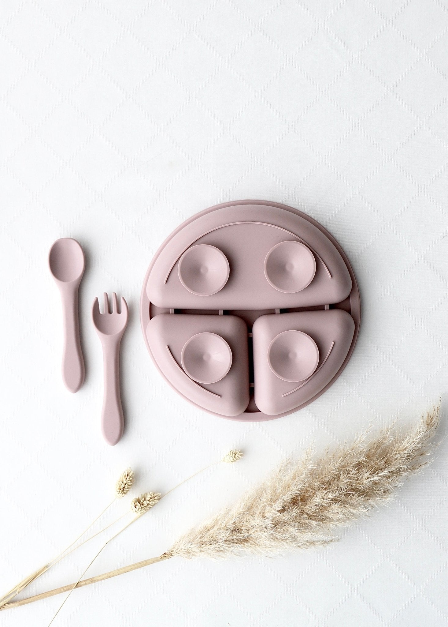 Silikon - Essteller mit Unterteilung mit Gabel und Löffel rosa - OYKAMI in a box