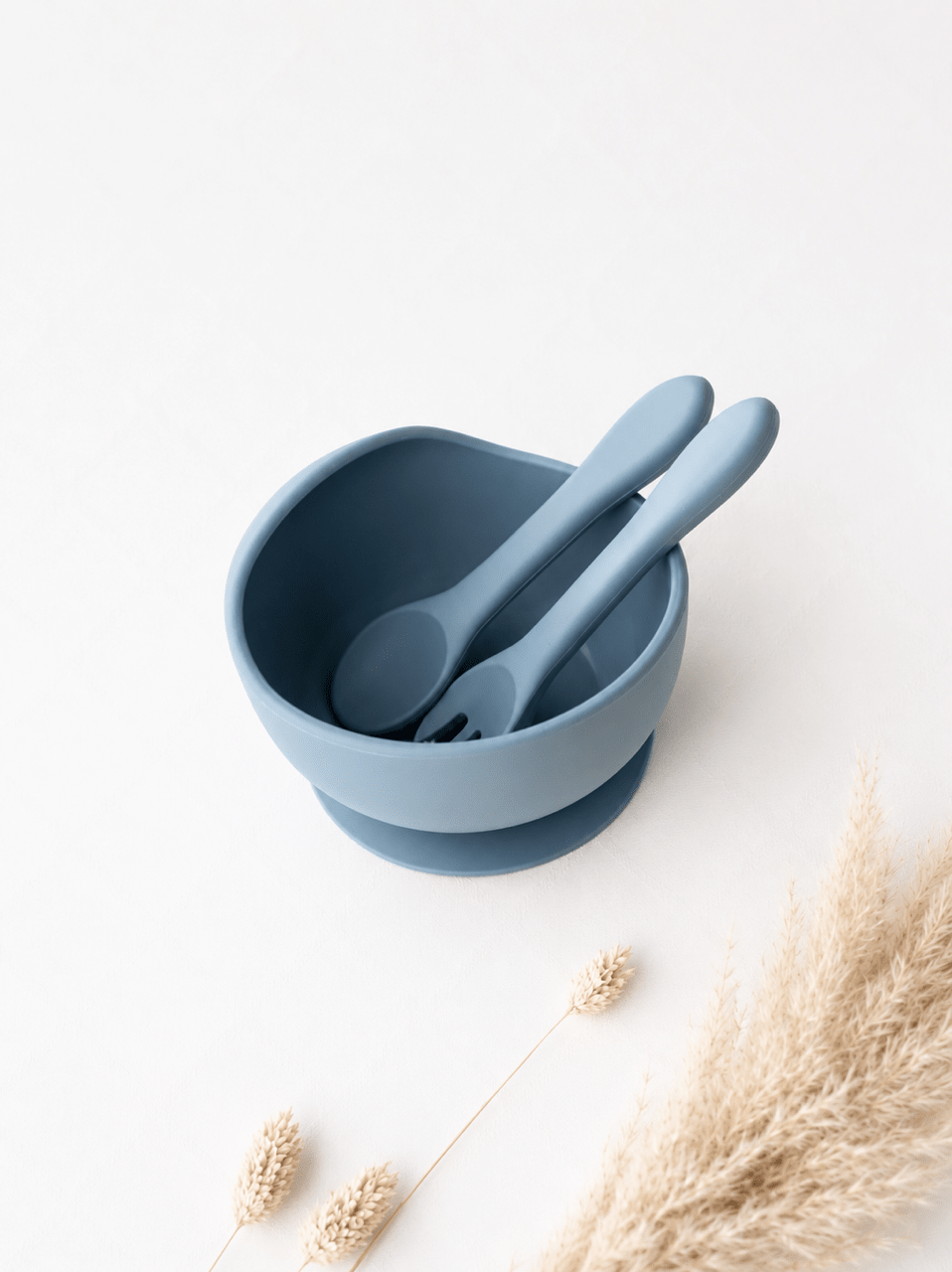 Silikon-Schalen mit Löffel und Gabel blau - OYKAMI in a box