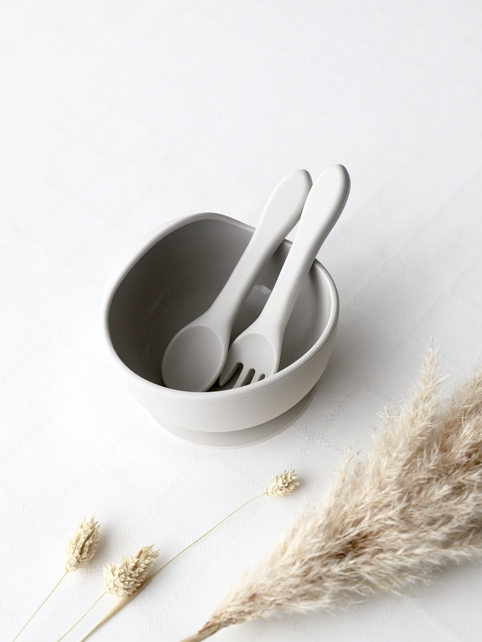 Silikon - Schalen mit Löffel und Gabel grau - OYKAMI in a box