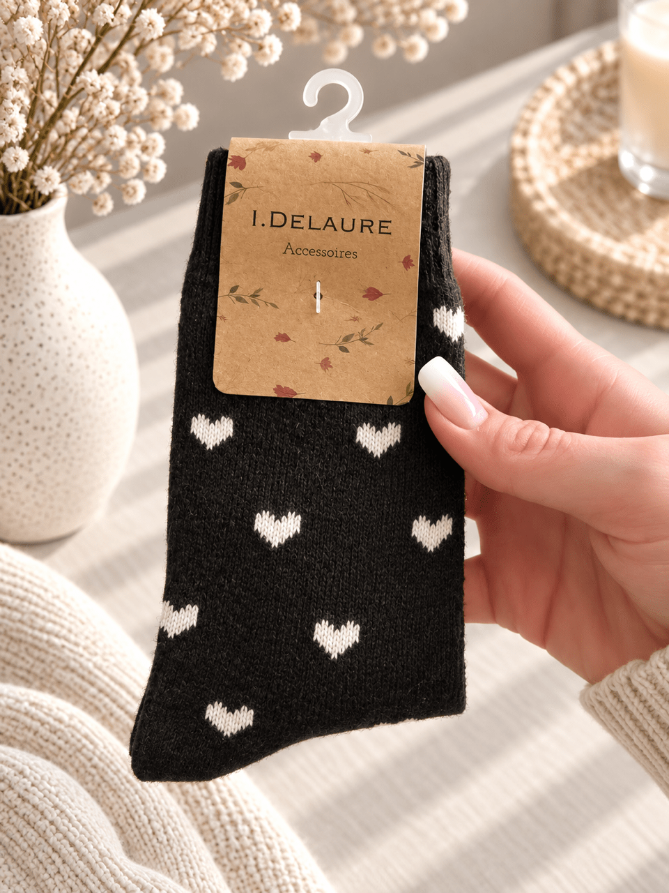 Socken mit Herzen - Dunkelbraun - OYKAMI in a box