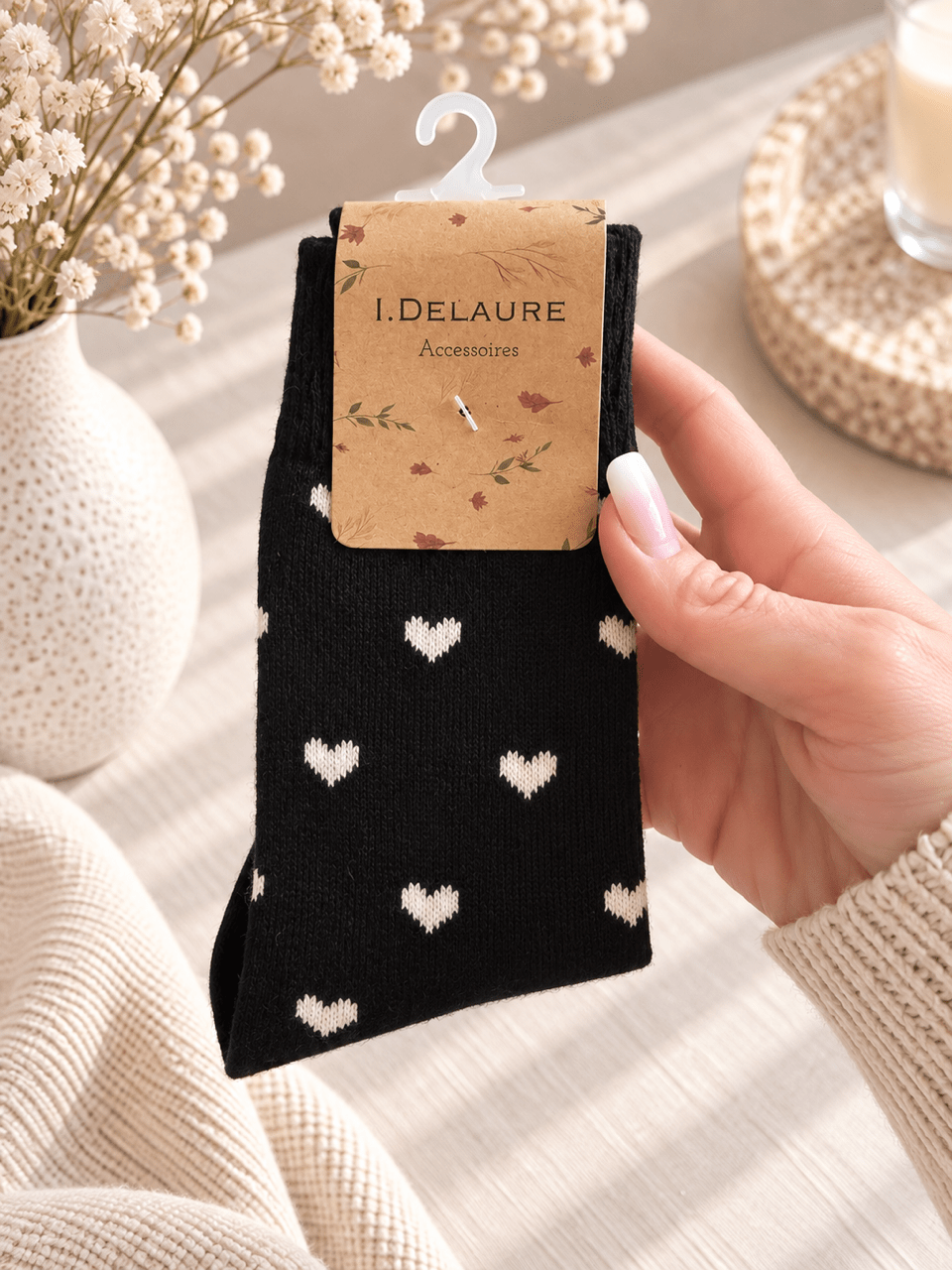 Socken mit Herzen - Schwarz - OYKAMI in a box