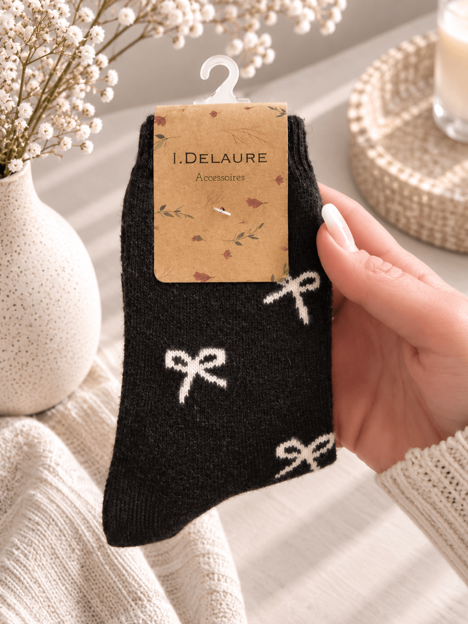 Socken mit Schleifen - Dunkelbraun/Weiss - OYKAMI in a box