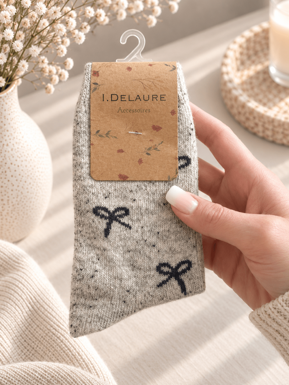 Socken mit Schleifen - Grau/Blau - OYKAMI in a box