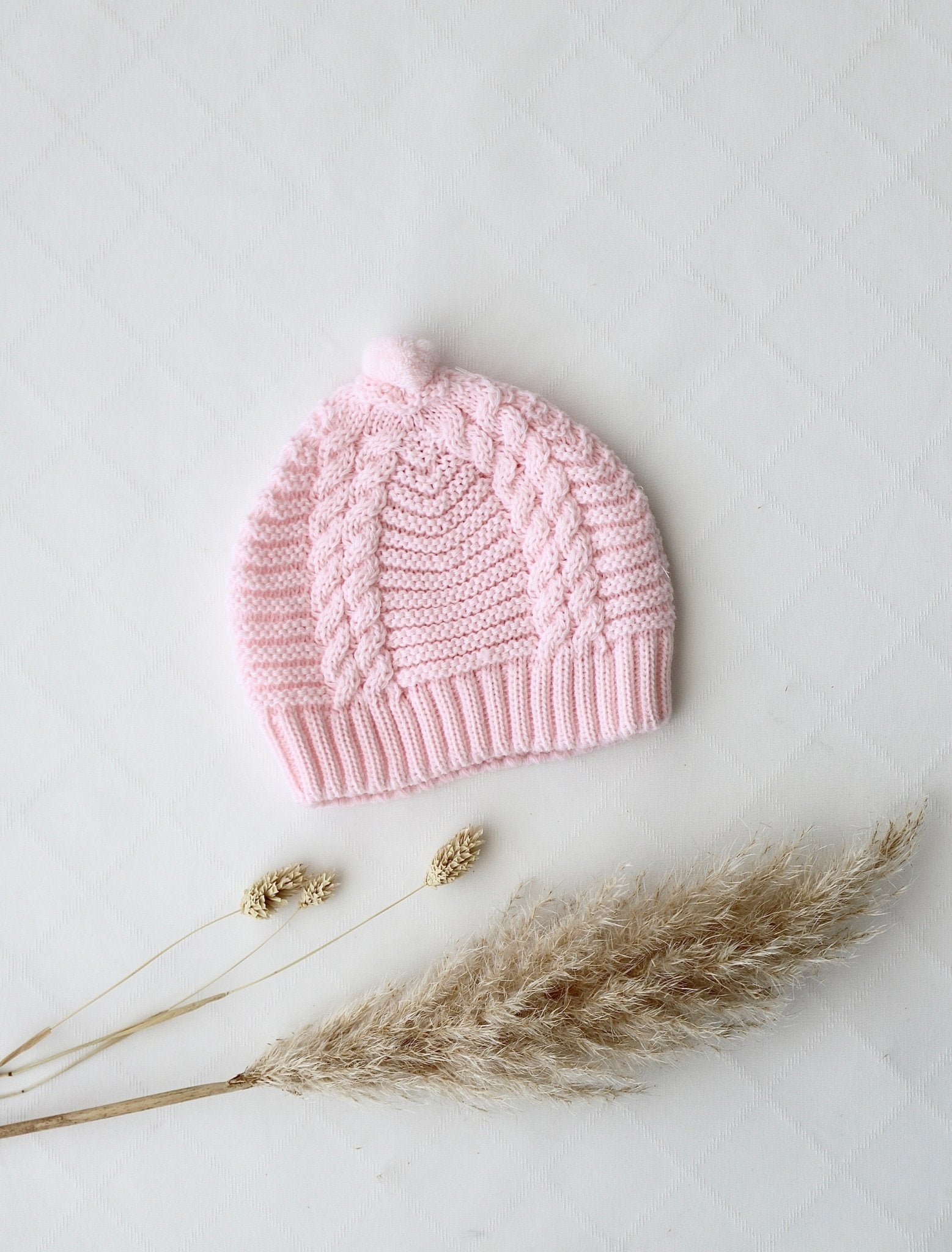 Strickmütze mit Zopfmuster rosa - OYKAMI in a box