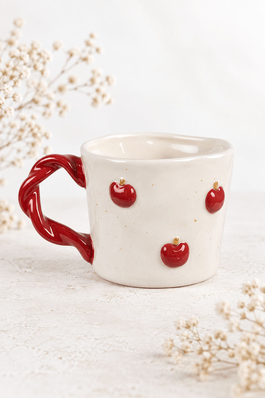 Tasse mit Kirschen – Creme & Rot - OYKAMI in a box