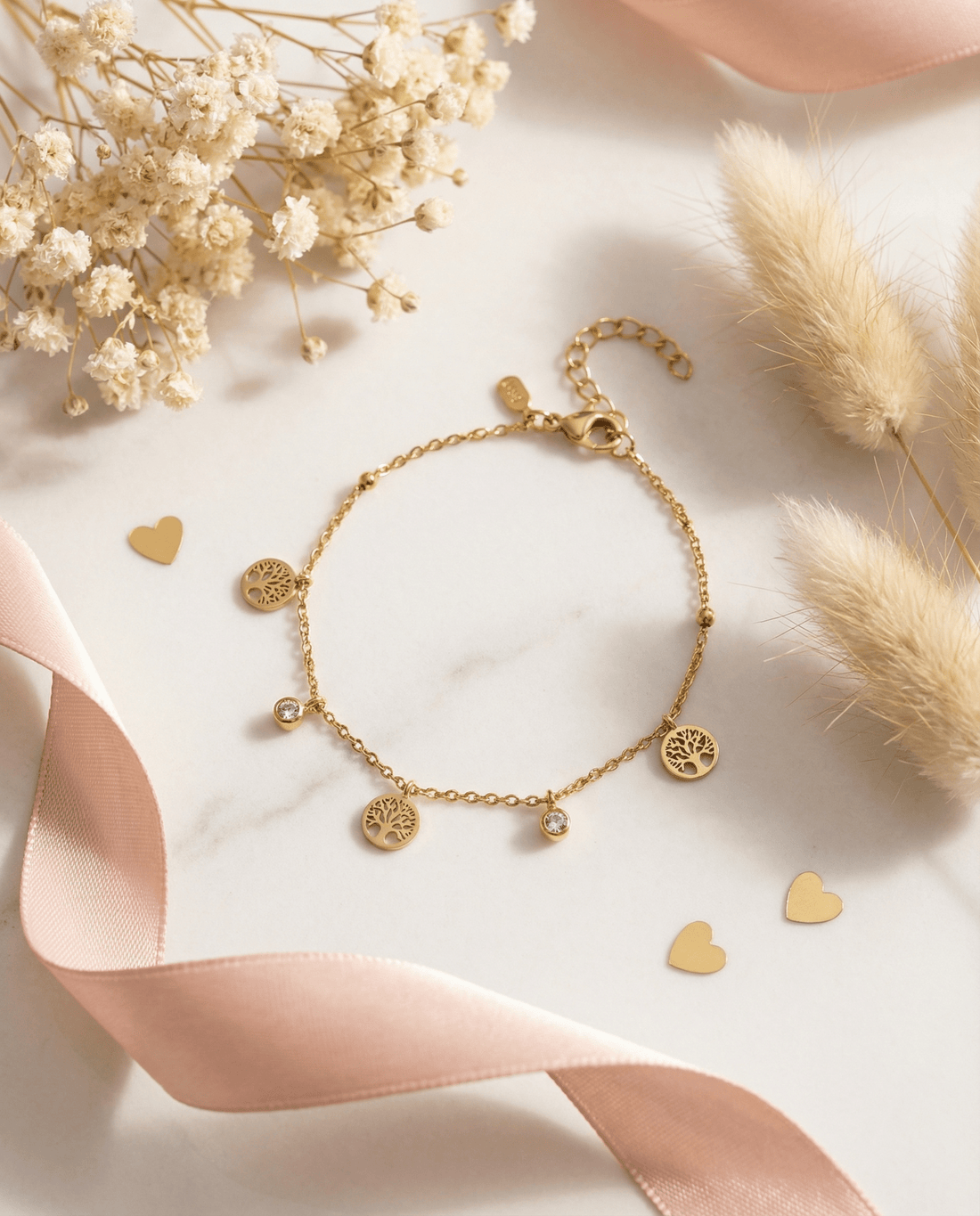 Vergoldetes Armband mit Lebensbaum - Anhängern - OYKAMI in a box