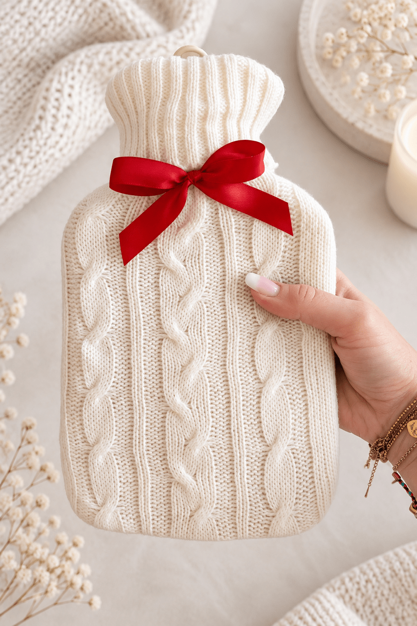 Wärmflasche mit Strickbezug Creme - OYKAMI in a box