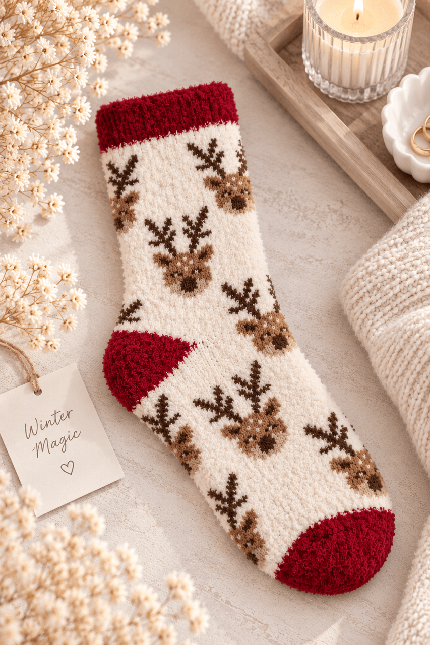 Weihnachts-Kuschelsocken in Geschenkbox - Rentier - OYKAMI in a box