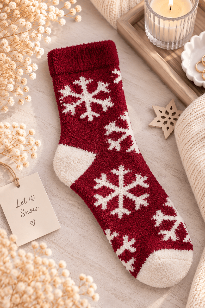 Weihnachts-Kuschelsocken in Geschenkbox - Schneeflocke - OYKAMI in a box