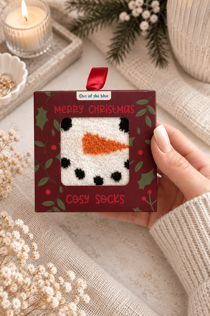 Weihnachts-Kuschelsocken in Geschenkbox - Schneemann - OYKAMI in a box