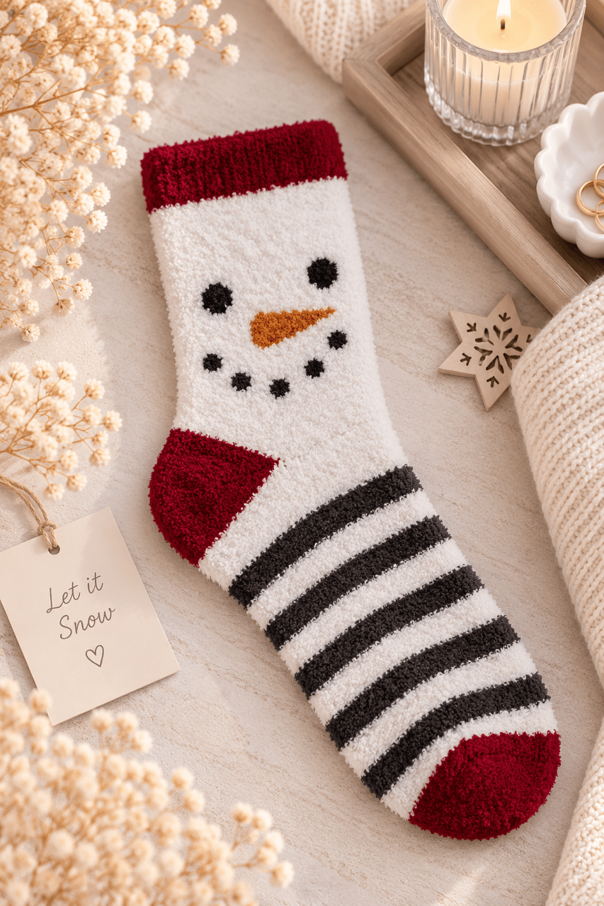 Weihnachts-Kuschelsocken in Geschenkbox - Schneemann - OYKAMI in a box