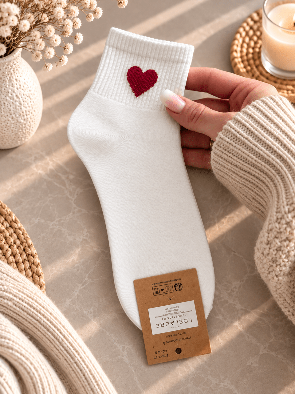 Weisse Socken mit Herz - OYKAMI in a box