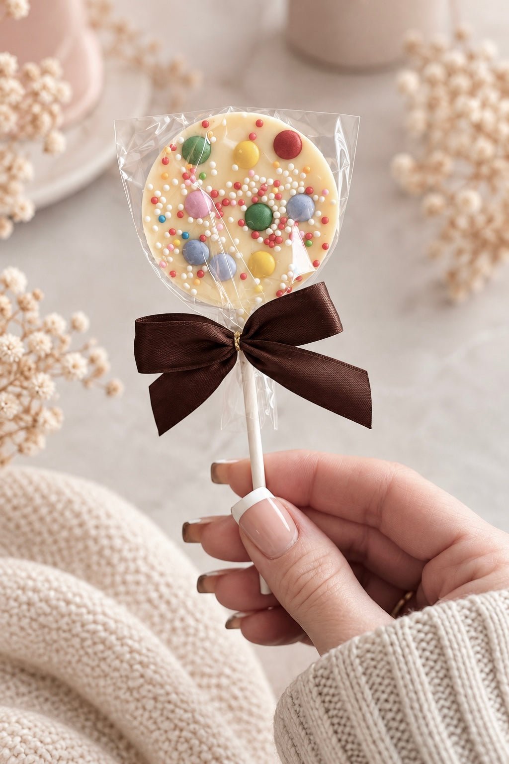 White Confetti – Schokoladenlolli aus weisser Schokolade - OYKAMI in a box